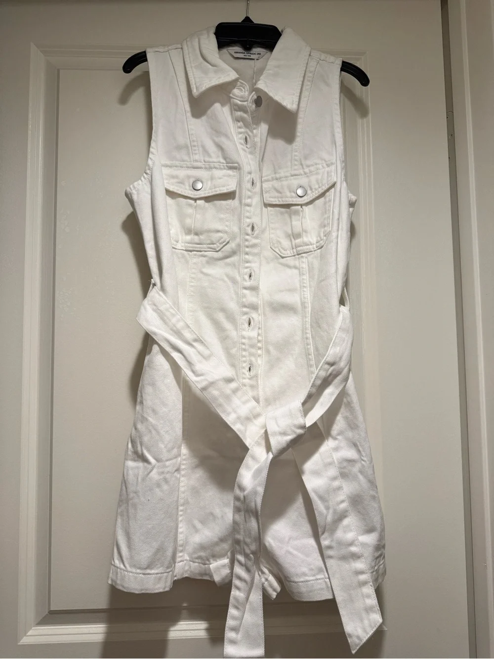 Greyson white denim button down romper